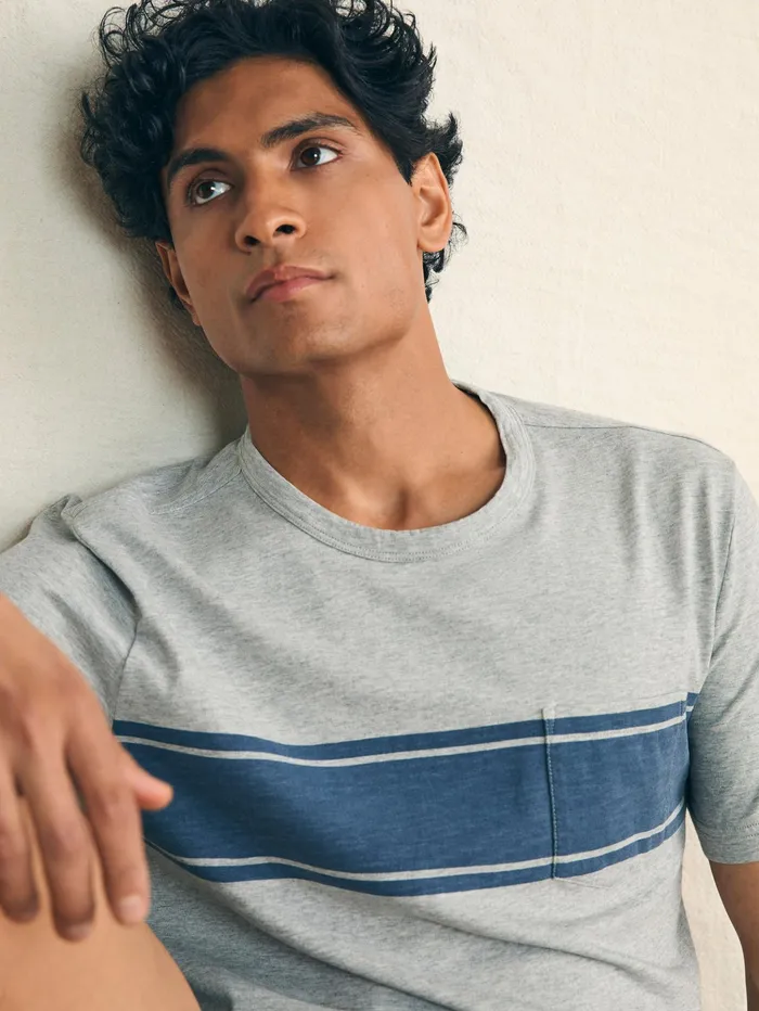 Men TShirts and Henleys Faherty Surf Stripe Sunwashed Pocket Tee Heather Grey