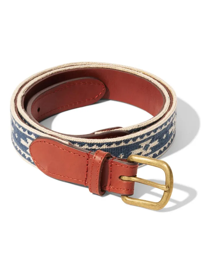 MenWomen Belts Faherty Steven Paul Judd Chahtah Embroidered Belt Navy Cream Motif