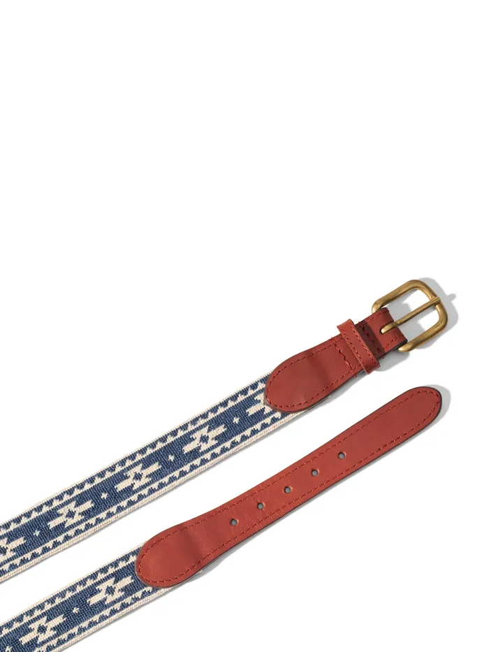 MenWomen Belts Faherty Steven Paul Judd Chahtah Embroidered Belt Navy Cream Motif