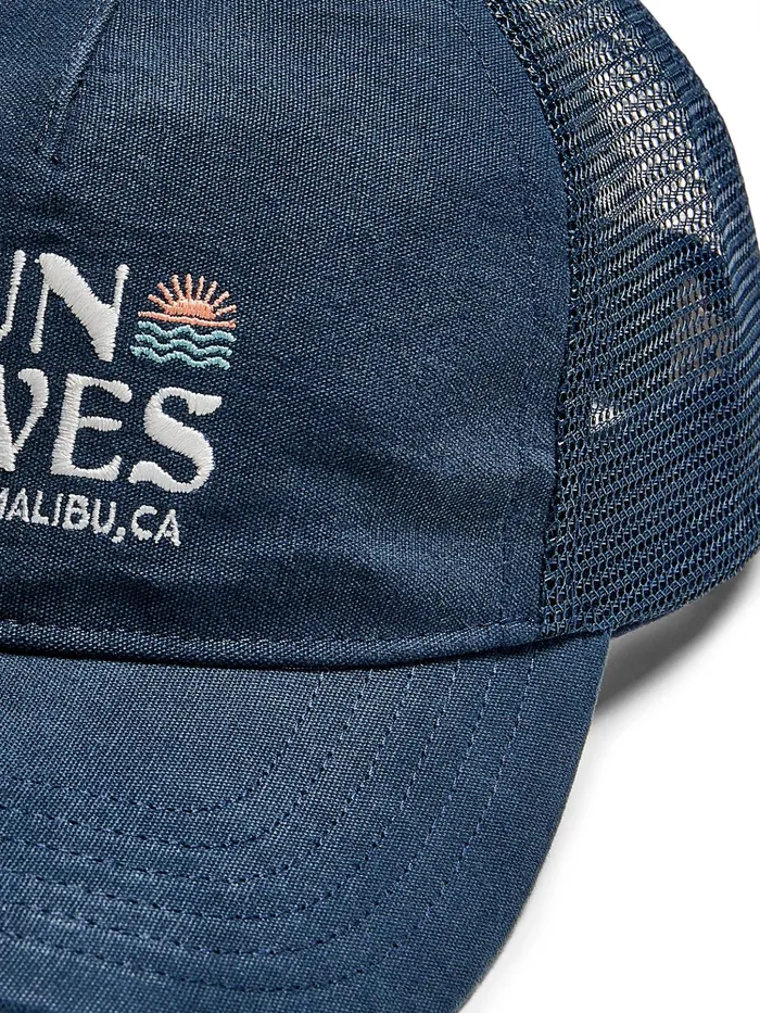 MenWomen Hats Faherty Malibu Retro Sun and Waves Trucker Navy