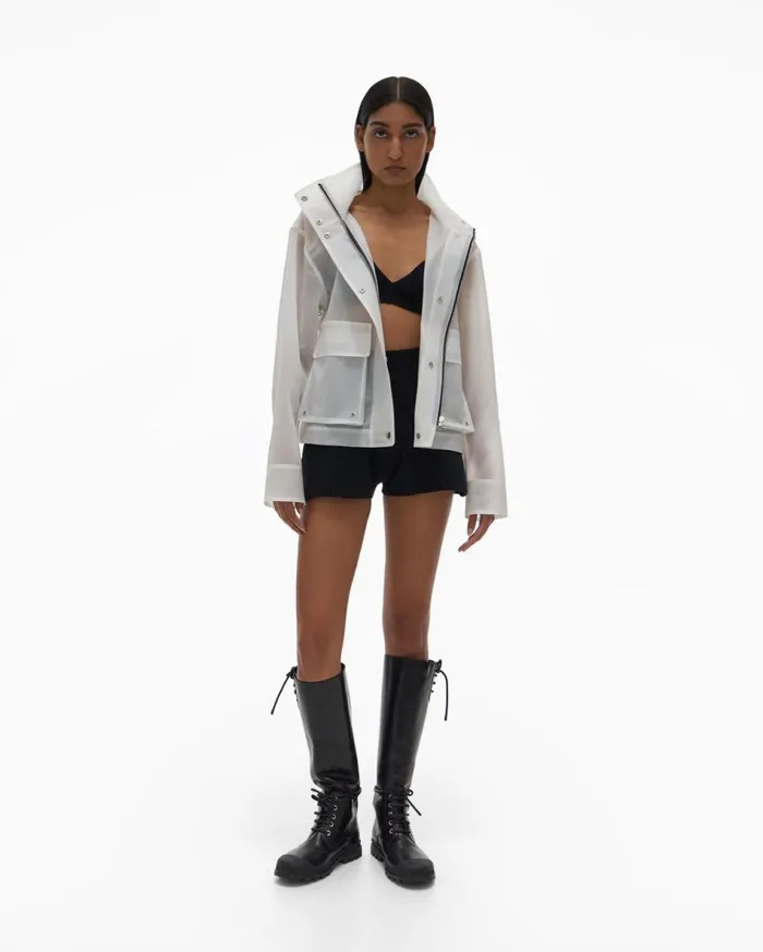 Outerwear Women Helmut Lang Vinyl Rain Jacket Powdered Ecru
