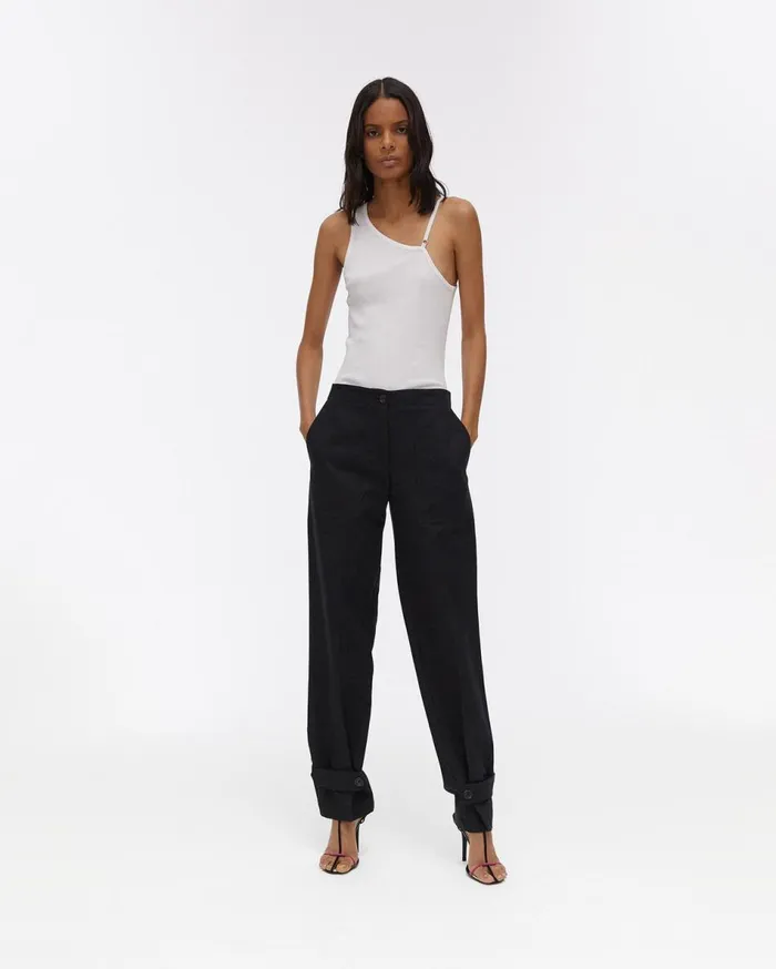 Pants Women Helmut Lang Linen Tabbed Leg Pant Black