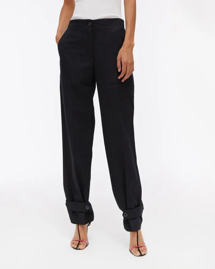 Pants Women Helmut Lang Linen Tabbed Leg Pant Black