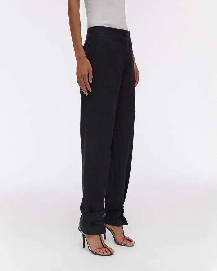 Pants Women Helmut Lang Linen Tabbed Leg Pant Black
