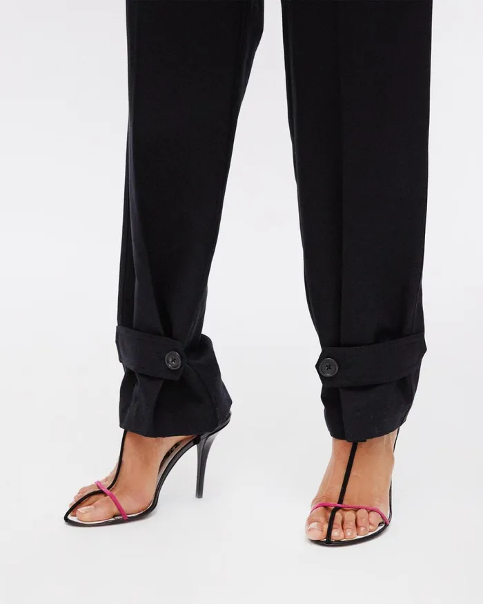 Pants Women Helmut Lang Linen Tabbed Leg Pant Black