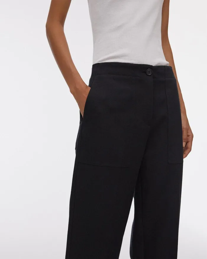 Pants Women Helmut Lang Linen Tabbed Leg Pant Black