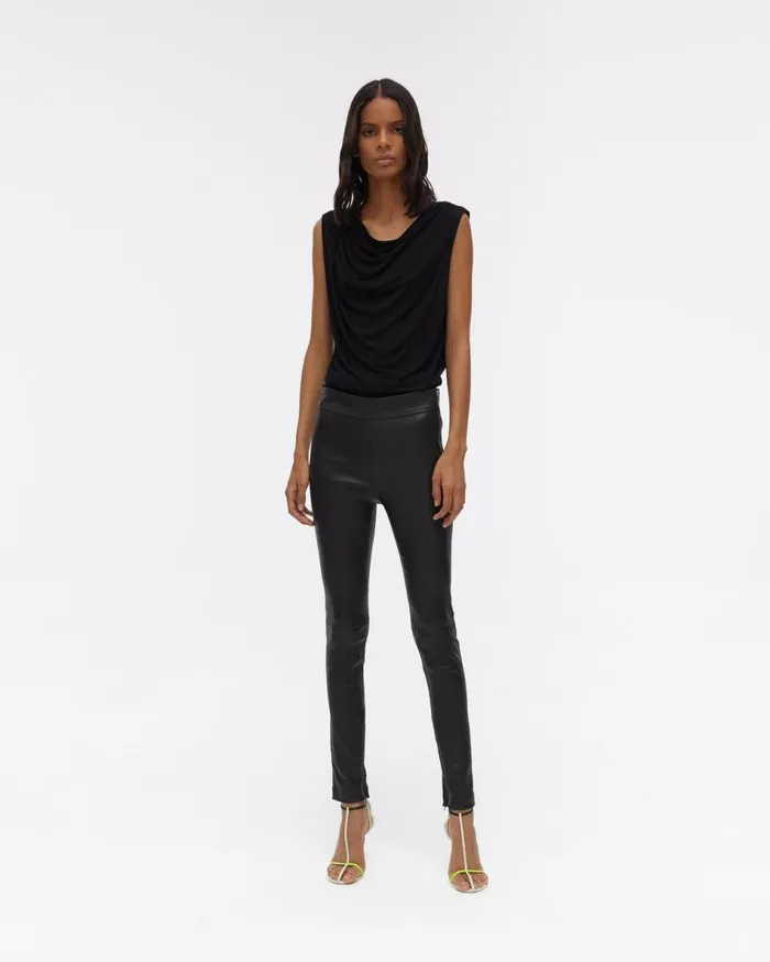 Pants Women Helmut Lang Side Zip Leather Legging Onyx