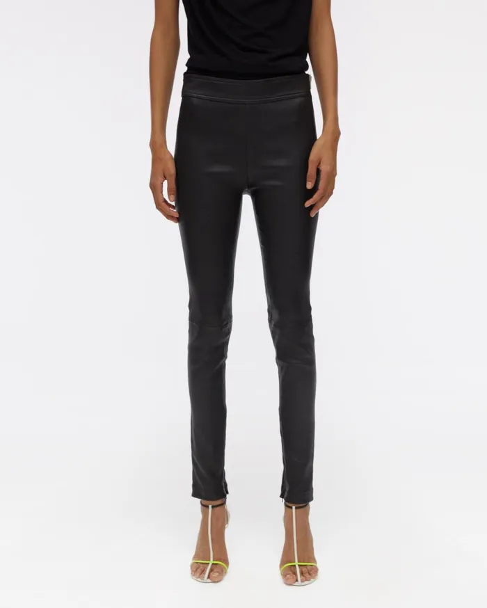 Pants Women Helmut Lang Side Zip Leather Legging Onyx