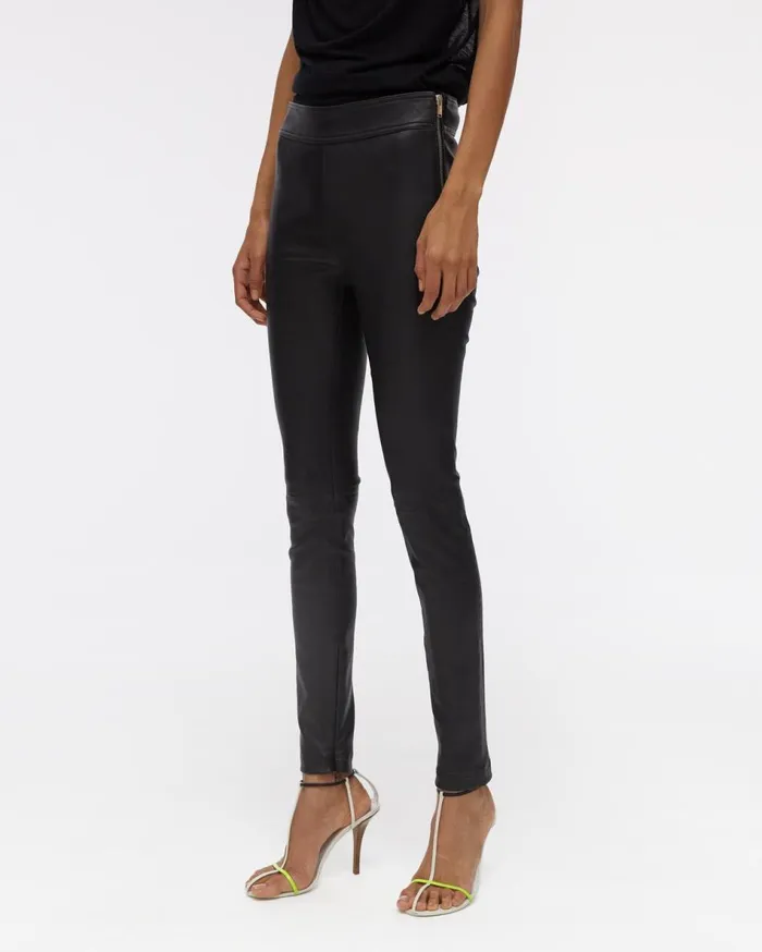 Pants Women Helmut Lang Side Zip Leather Legging Onyx