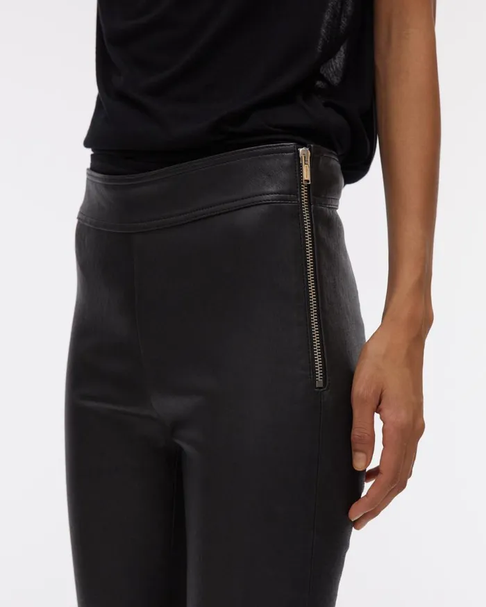 Pants Women Helmut Lang Side Zip Leather Legging Onyx