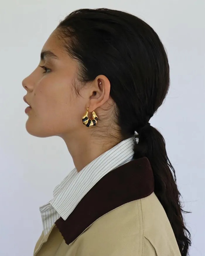 Reliquia Jewellery Hoops Veda Earrings In Gold and Black 8211 Women