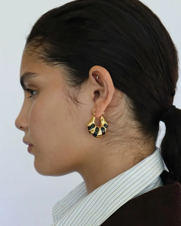 Reliquia Jewellery Hoops Veda Earrings In Gold and Black 8211 Women