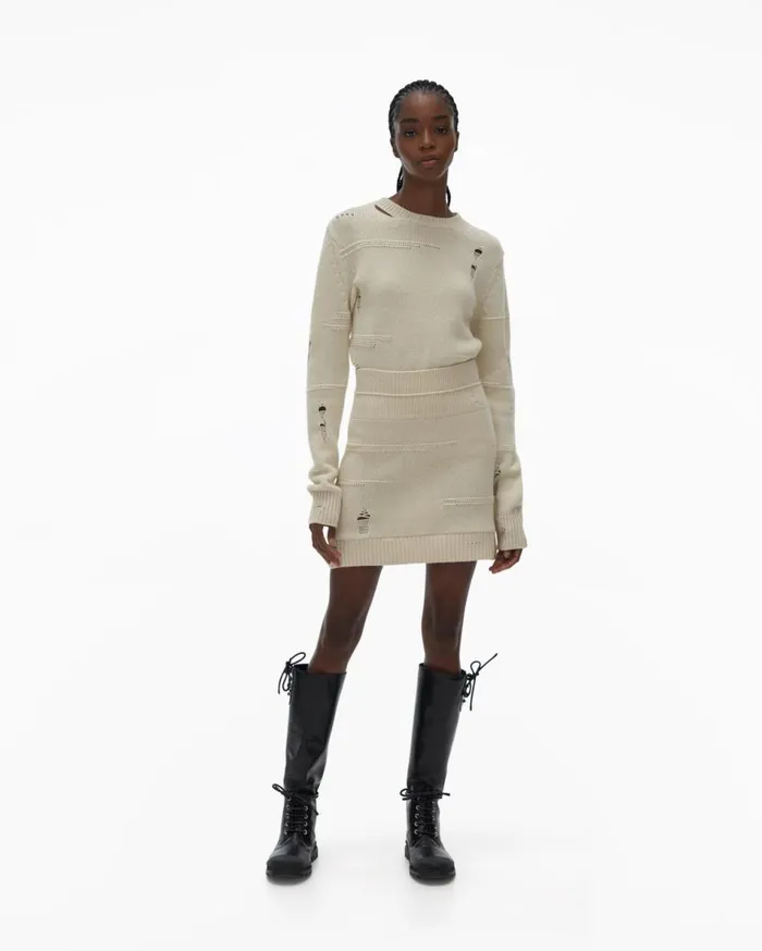 Skirts Women Helmut Lang Distressed Skirt Powdered Ecru