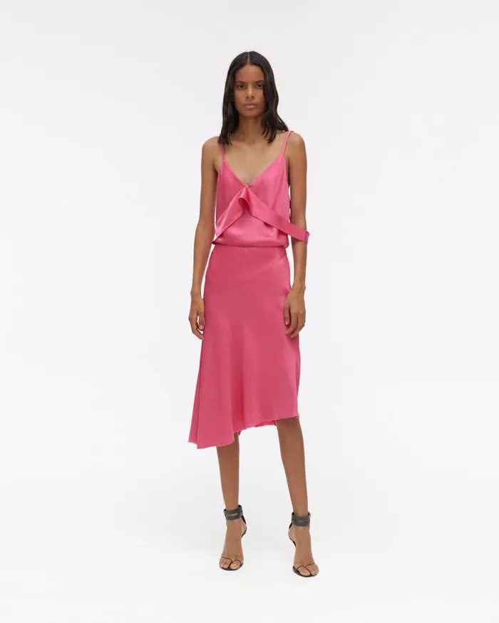 Skirts Women Helmut Lang Double Satin Asymmetric Skirt Neon Pink