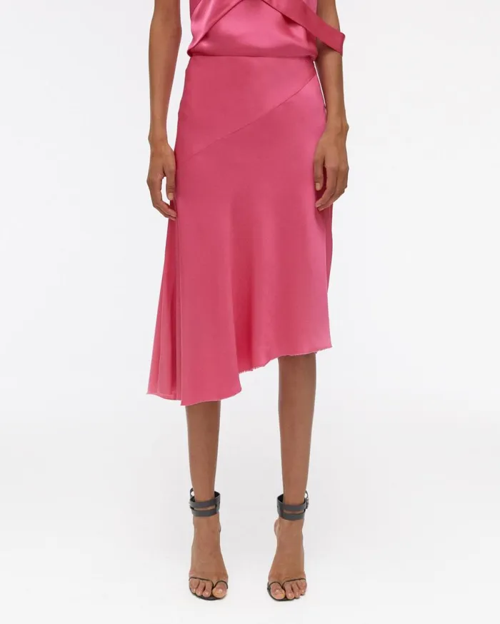 Skirts Women Helmut Lang Double Satin Asymmetric Skirt Neon Pink