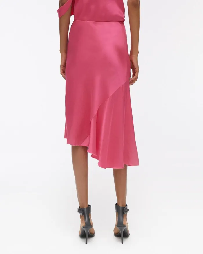 Skirts Women Helmut Lang Double Satin Asymmetric Skirt Neon Pink