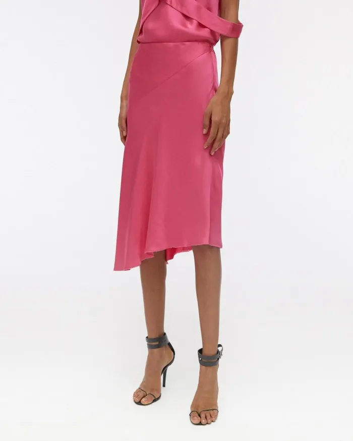 Skirts Women Helmut Lang Double Satin Asymmetric Skirt Neon Pink