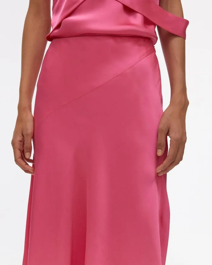 Skirts Women Helmut Lang Double Satin Asymmetric Skirt Neon Pink