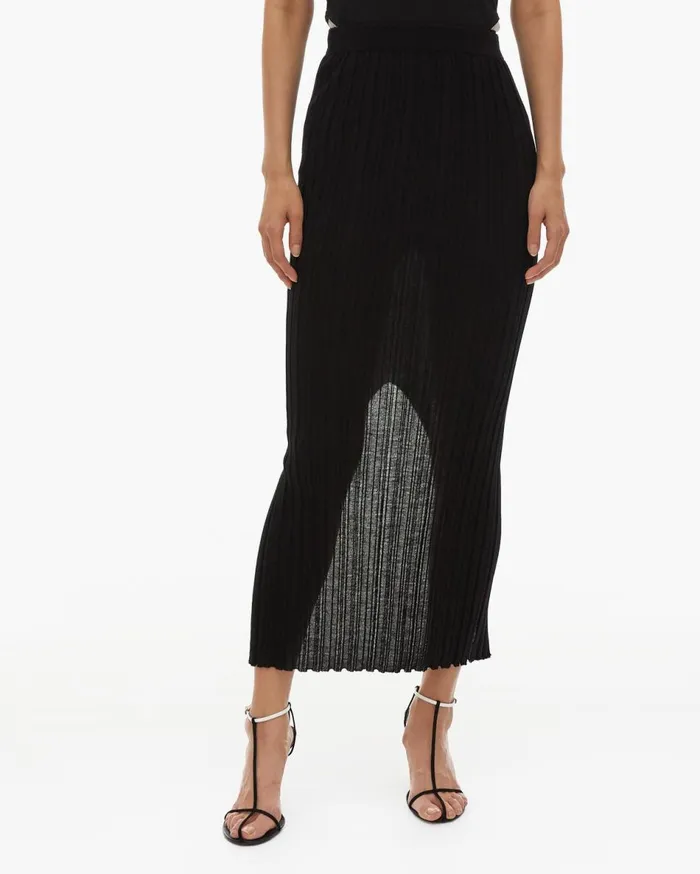 Skirts Women Helmut Lang Fine Wool Rib Skirt Black