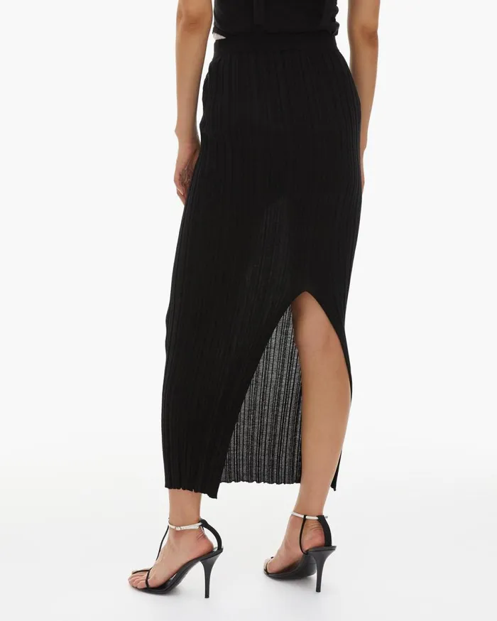 Skirts Women Helmut Lang Fine Wool Rib Skirt Black