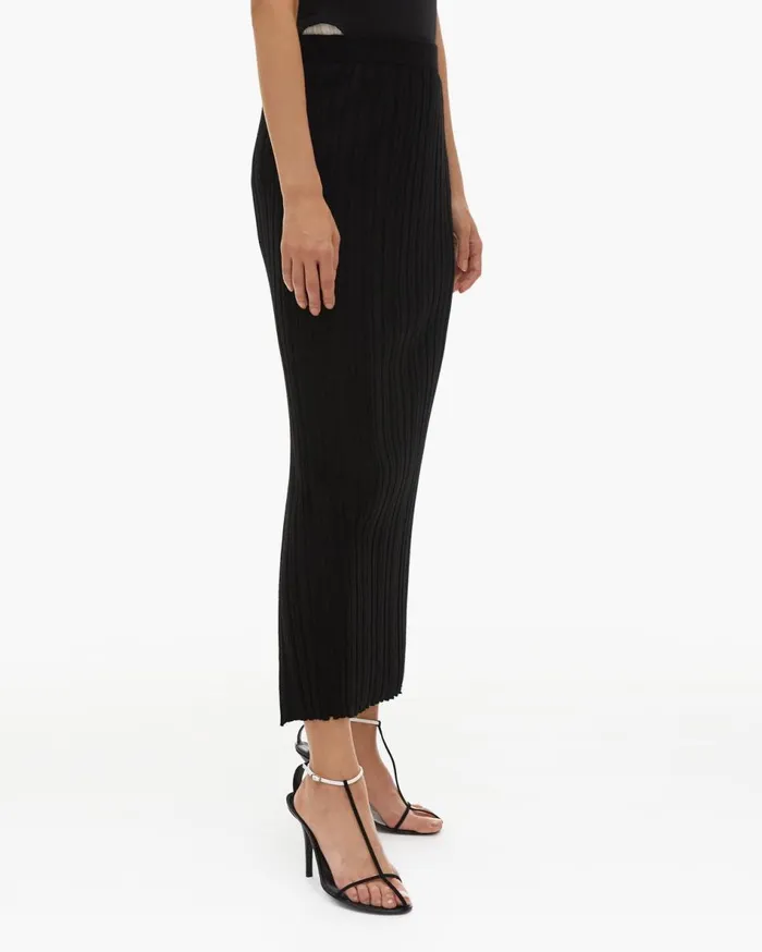 Skirts Women Helmut Lang Fine Wool Rib Skirt Black