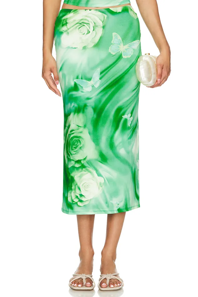 Skirts Women Lovers and Friends Zura Midi Skirt Green Rose Swirl