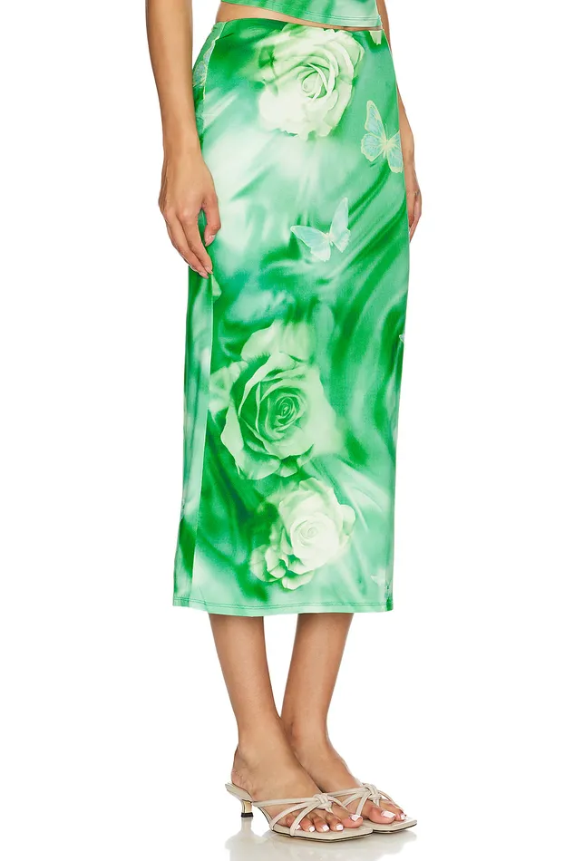 Skirts Women Lovers and Friends Zura Midi Skirt Green Rose Swirl