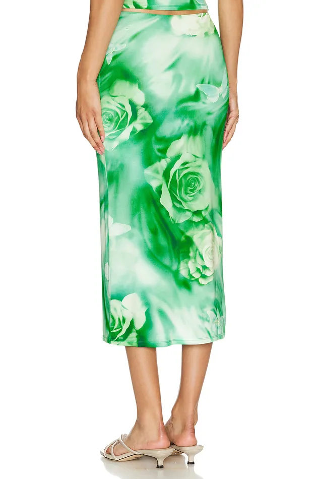Skirts Women Lovers and Friends Zura Midi Skirt Green Rose Swirl