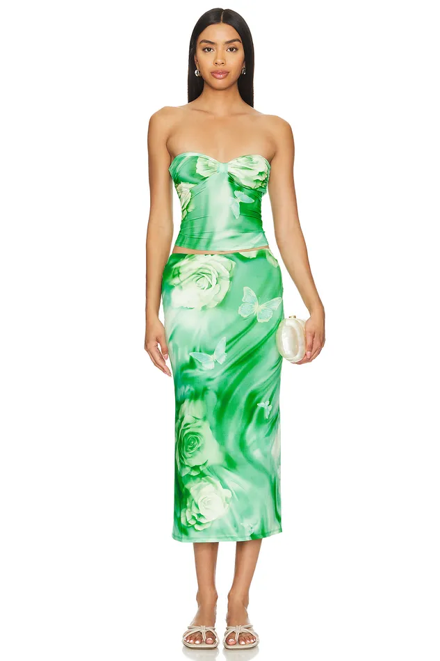 Skirts Women Lovers and Friends Zura Midi Skirt Green Rose Swirl