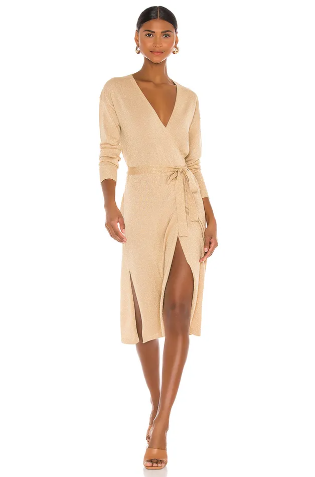 Sweaters and Knits Women Lovers and Friends Azita Wrap Dress Gold