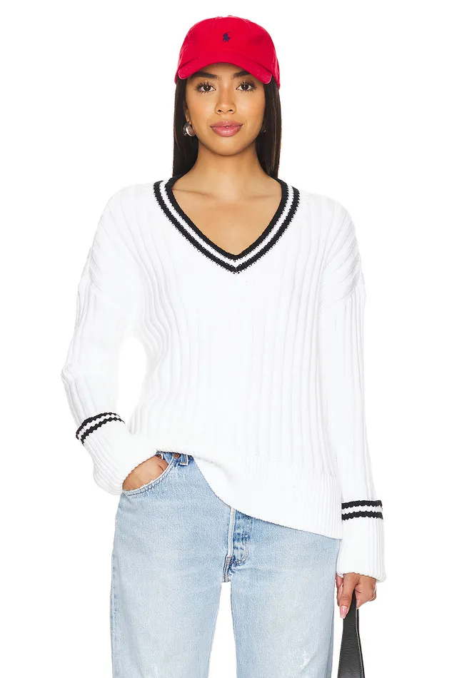 Sweaters and Knits Women Lovers and Friends Danil V Neck Sweater White and Black Sweaters and Knits Women Lovers and Friends Danil V Neck Sweater White and Black