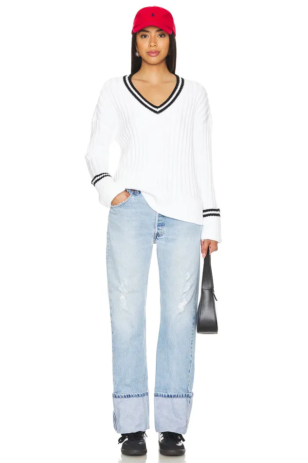 Sweaters and Knits Women Lovers and Friends Danil V Neck Sweater White and Black Sweaters and Knits Women Lovers and Friends Danil V Neck Sweater White and Black