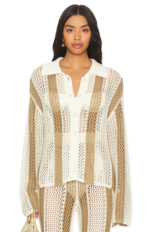 Sweaters and Knits Women Lovers and Friends Kerim Stripe Top Ivory and Beige Stripe Sweaters and Knits Women Lovers and Friends Kerim Stripe Top Ivory and Beige Stripe