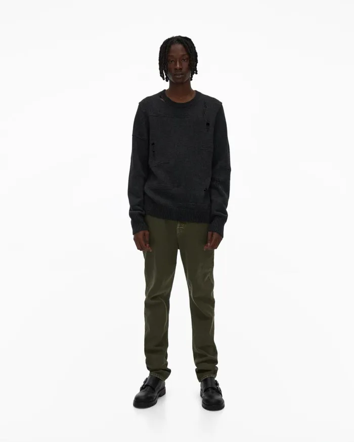 Sweaters Men Helmut Lang Distressed Sweater Charcoal