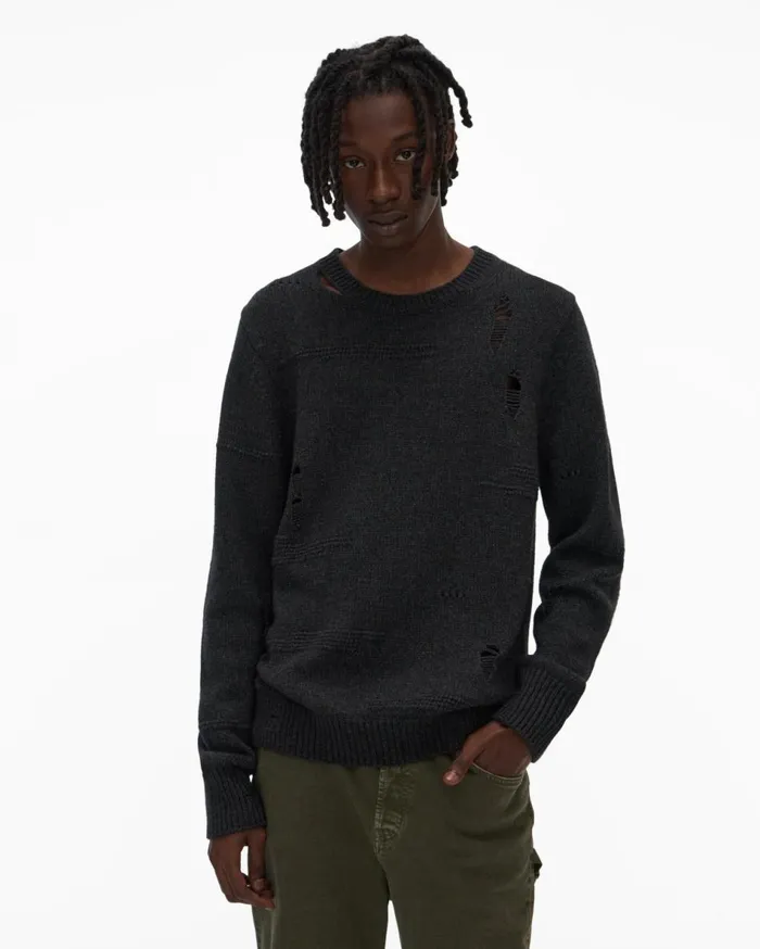Sweaters Men Helmut Lang Distressed Sweater Charcoal