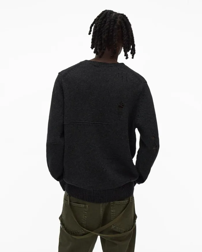 Sweaters Men Helmut Lang Distressed Sweater Charcoal