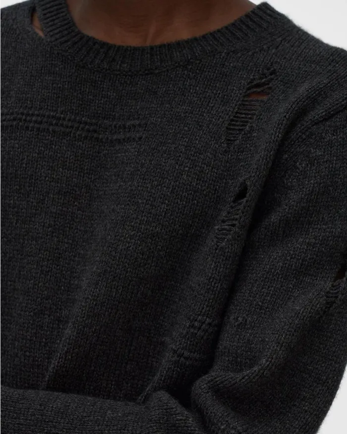 Sweaters Men Helmut Lang Distressed Sweater Charcoal