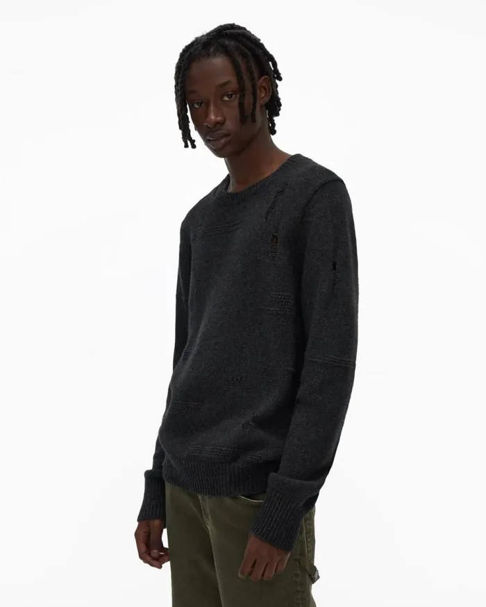 Sweaters Men Helmut Lang Distressed Sweater Charcoal