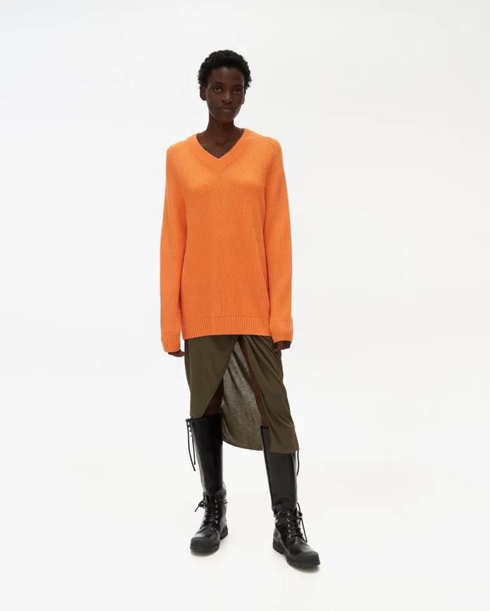 Sweaters Women Helmut Lang Cutout VNeck Sweater Safety Orange