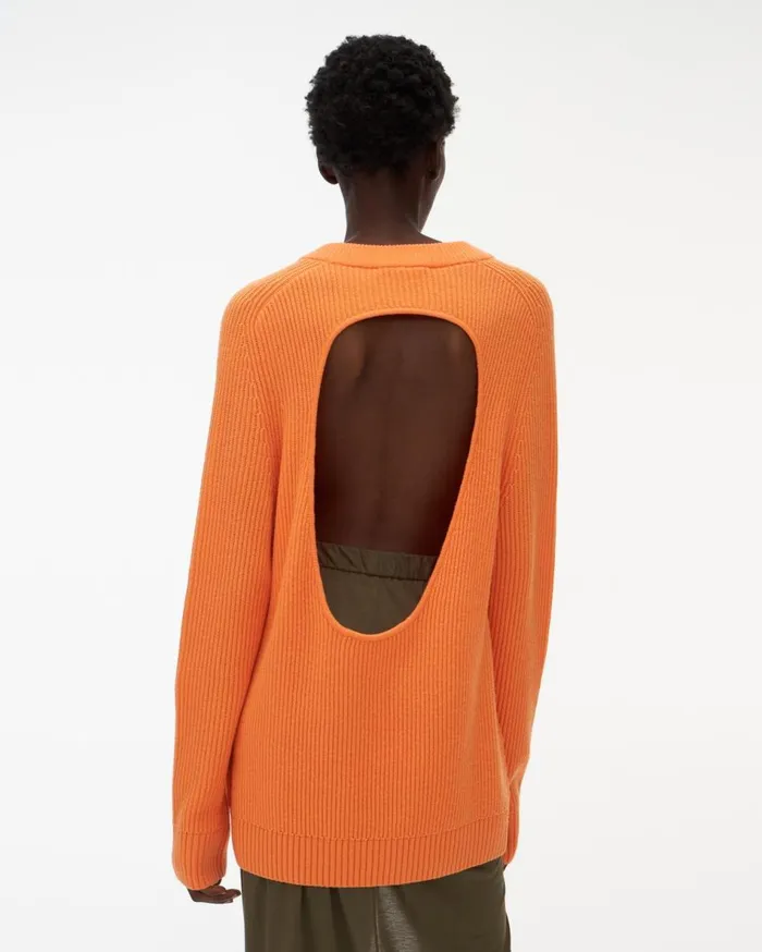 Sweaters Women Helmut Lang Cutout VNeck Sweater Safety Orange