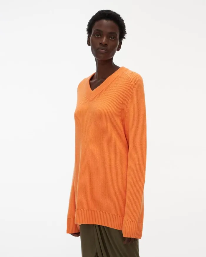 Sweaters Women Helmut Lang Cutout VNeck Sweater Safety Orange