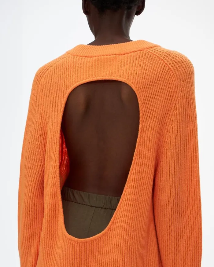 Sweaters Women Helmut Lang Cutout VNeck Sweater Safety Orange