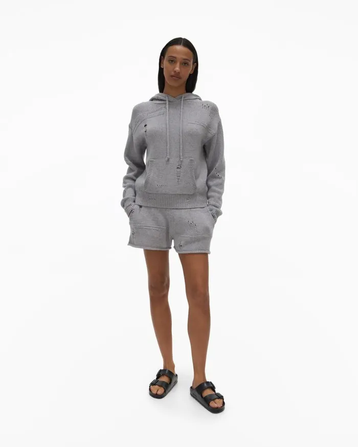 Sweaters Women Helmut Lang Distressed Hoodie Grey Melange