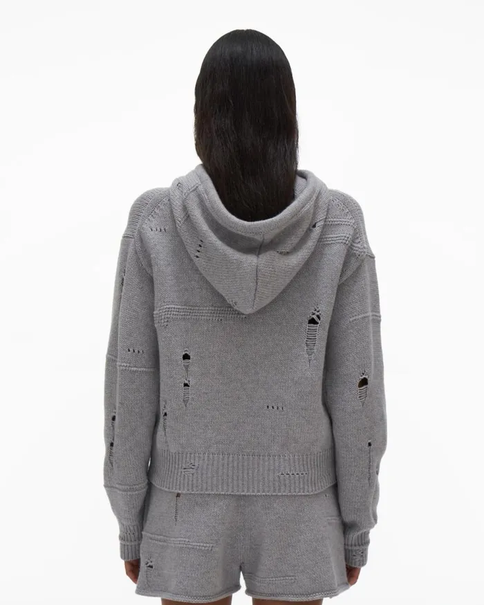 Sweaters Women Helmut Lang Distressed Hoodie Grey Melange