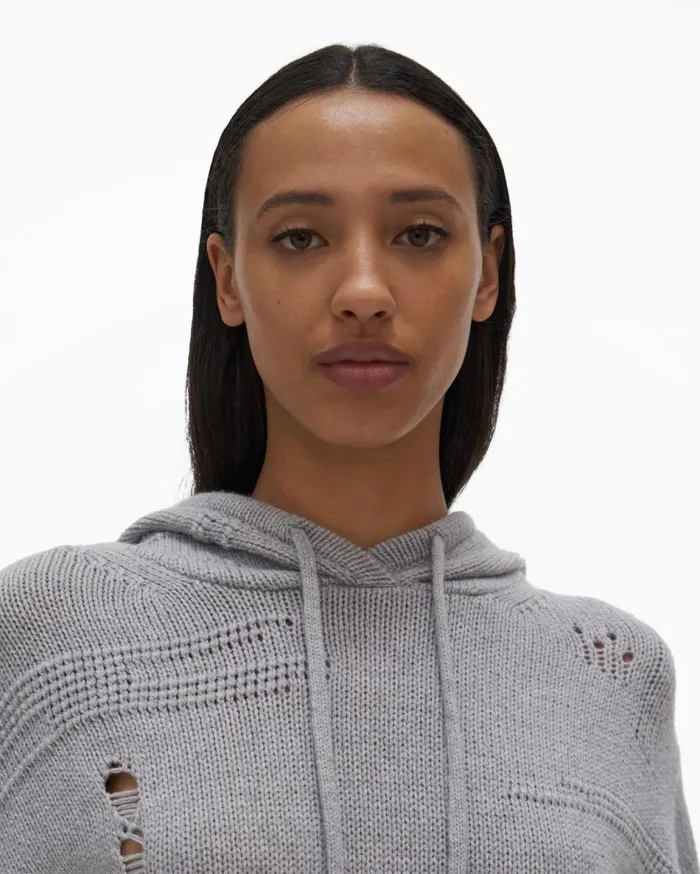 Sweaters Women Helmut Lang Distressed Hoodie Grey Melange