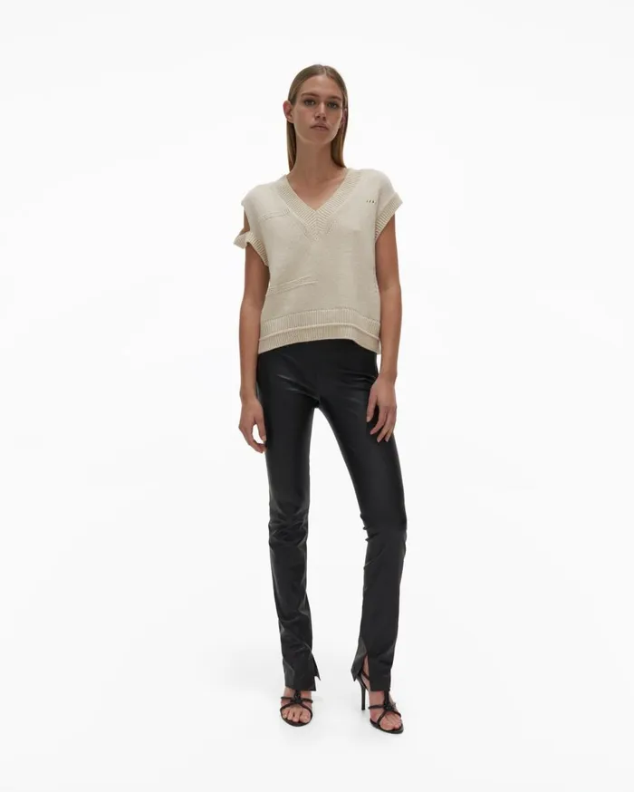 Sweaters Women Helmut Lang Distressed VNeck Sweater Ivory