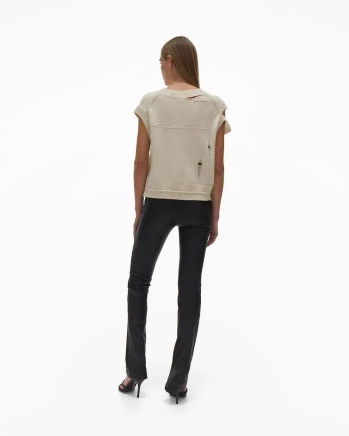 Sweaters Women Helmut Lang Distressed VNeck Sweater Ivory