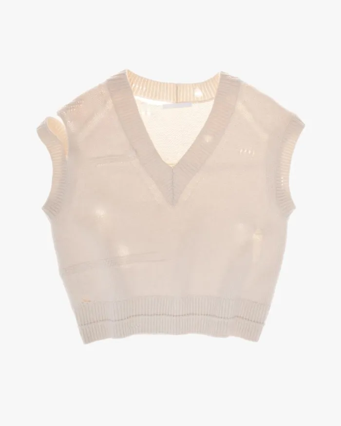 Sweaters Women Helmut Lang Distressed VNeck Sweater Ivory