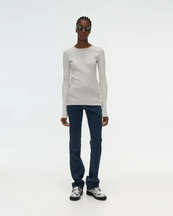 Sweaters Women Helmut Lang Ribbed Crewneck Sweater White