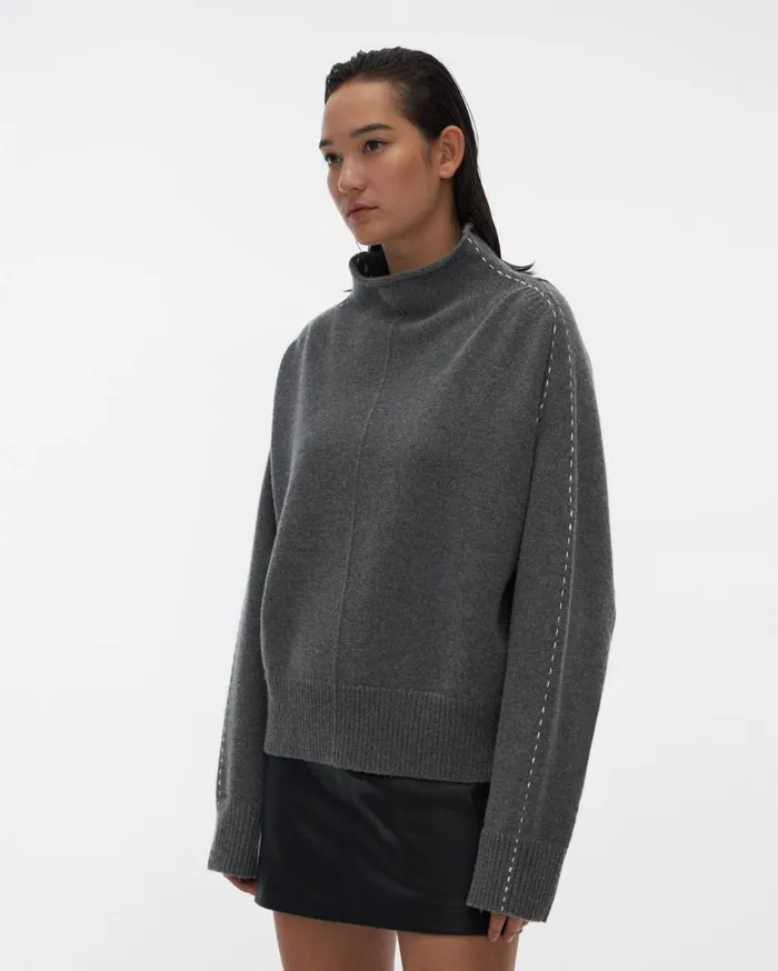 Sweaters Women Helmut Lang Stitch Mockneck Top Airforce Grey
